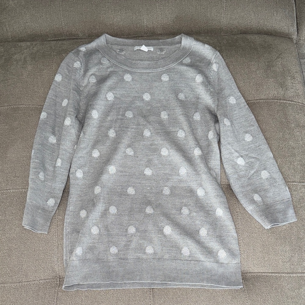 New York & Company Gray Polka Dot Sweater
